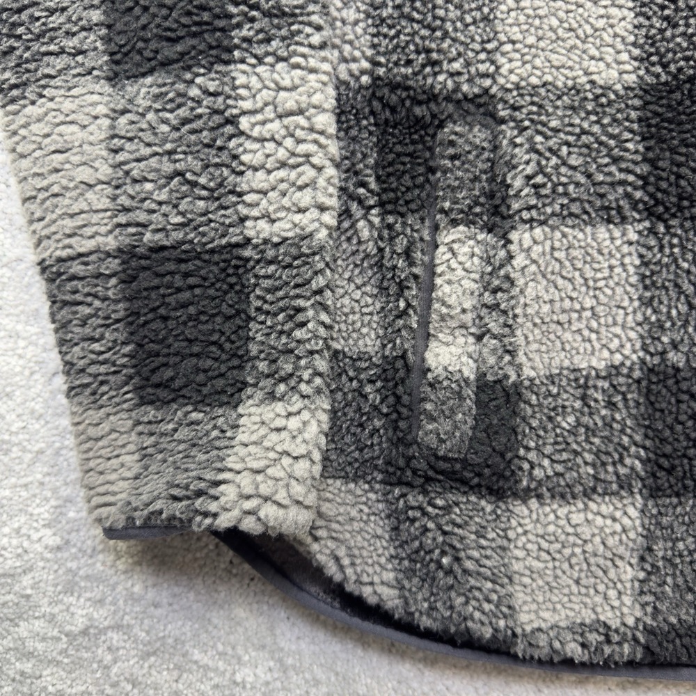 Abercrombie & Fitch Sherpa Fleece Jacket Gray Black Buffalo Plaid Zip Womens L - Picture 5 of 7